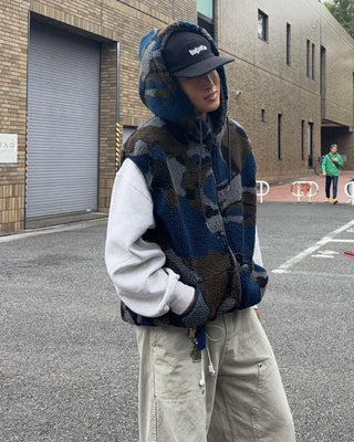 Camouflage fleece hooded vest