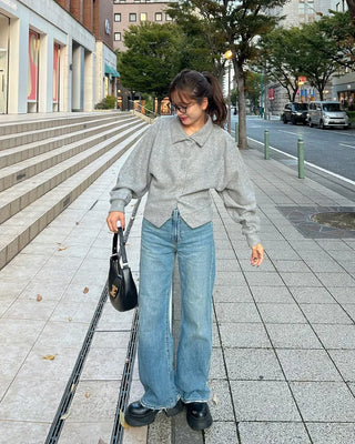 Loose-fit color knit cardigan