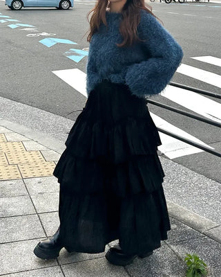 Frilled tiered long skirt