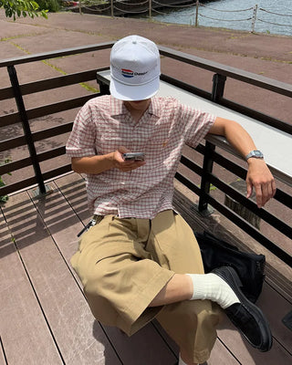 Checked embroidered short-sleeved shirt