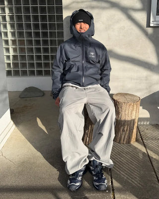 Fleece-lined parachute string cargo pants