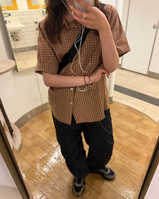Gingham check half shirt