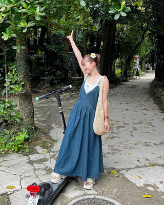 Smoked denim long dress