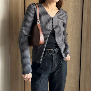Ribbed Open Cardigan