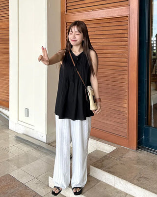 Linen banding striped pants