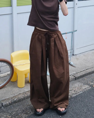 Twill balloon wide pants