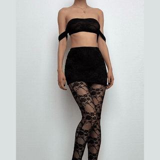 Off shoulder lace see through solid pant set