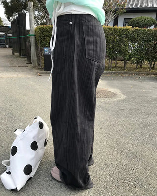 Striped wide-leg denim pants
