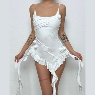 Flower applique ruffle irregular cami top