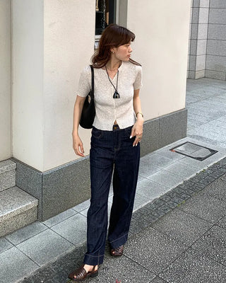 Ribbed Half-Sleeve Cardigan