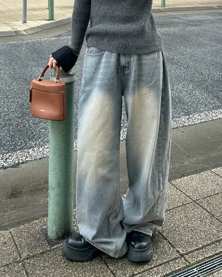 Side-tuck wide denim pants