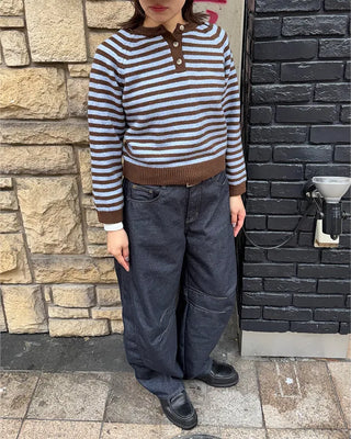 Striped Henley Neck Knit