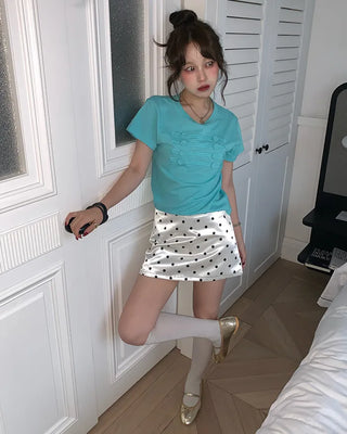 Polka dot satin mini skirt