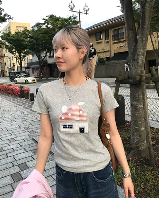 House print half-length T-shirt