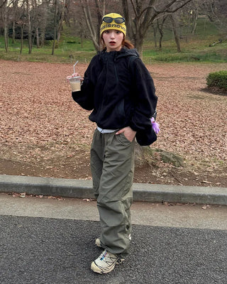 Cropped fleece hooded parka