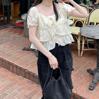 Tiered puff-sleeve blouse