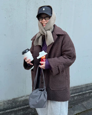 High-neck boucle coat