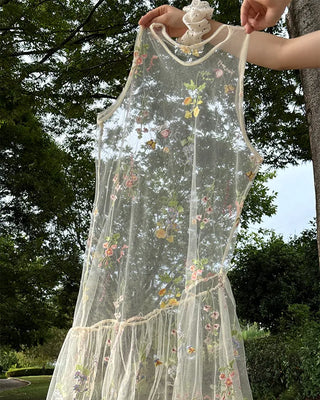 Flower embroidered sheer midi dress