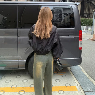 Shoulder Two-Line Cropped Zip-Up