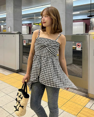 Checked ribbon camisole