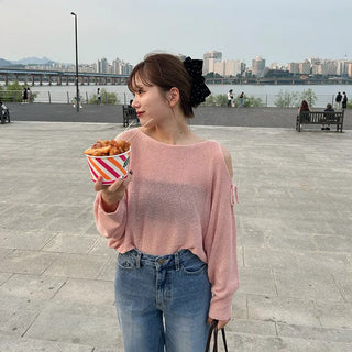 Off-shoulder ribbon knit