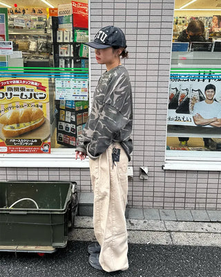(Unisex) Camouflage Henley Neck Long T-Shirt