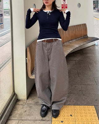 Layered Button Long T-Shirt
