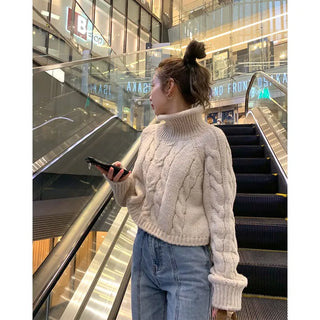 Cable Cropped Turtleneck Knit
