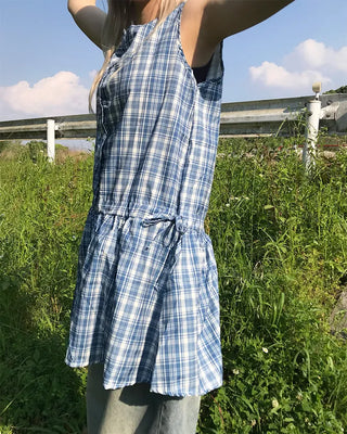 Checkered frill ribbon dress