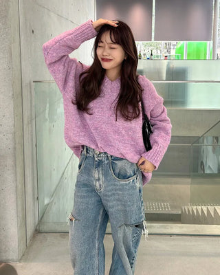 Colorful V-neck loose-fit knit
