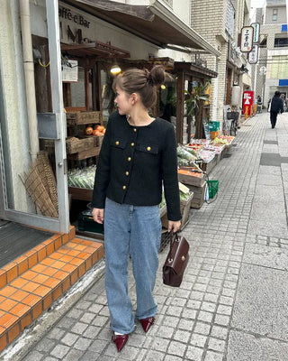 Gold button round tweed jacket