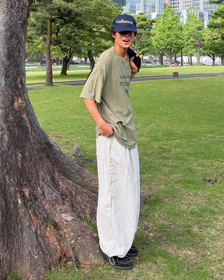 Seersucker striped wide-leg pants