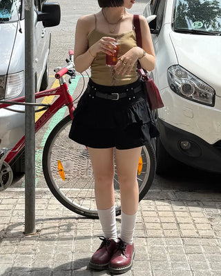 (With belt) Studded ruffle mini skirt