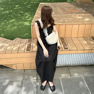 Shirred sleeveless long dress