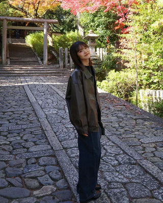 Loose-fit leather jacket