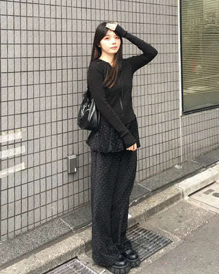Polka dot flared pants skirt