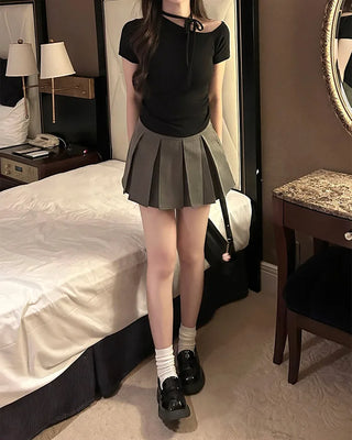 One-off halter strap half-sleeve T-shirt