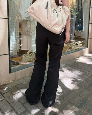 Low-waist semi-wide cotton pants