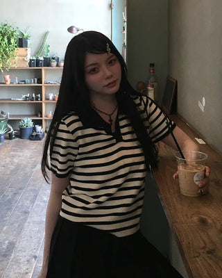 Striped short-sleeve knit