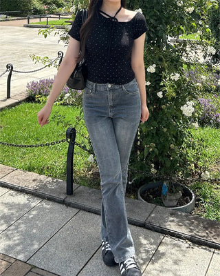 Washed bootcut denim