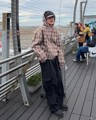 Boa-lined check hooded jacket