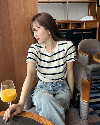 Striped short-sleeved knit