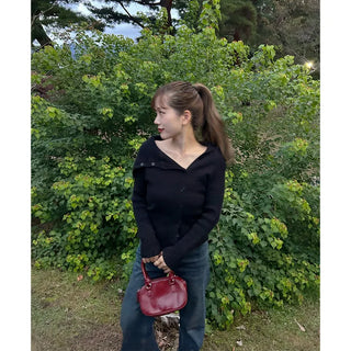 Big collar ribbed knit