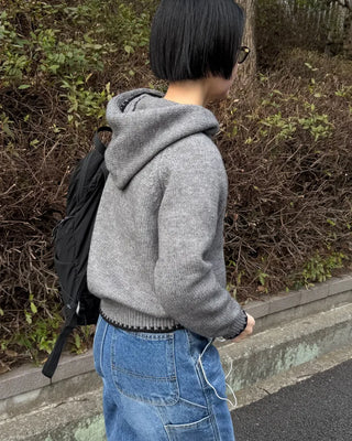Two-tone knit half-zip hoodie