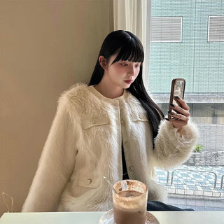 Gold button fur jacket