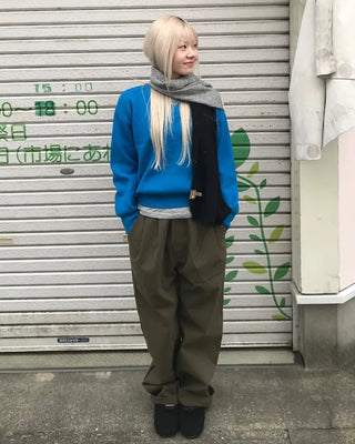 Elastic waistband, two-pleat wide-leg pants