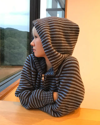 Striped knit hoodie