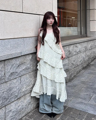 Polka Dot Tiered Camisole Long Dress