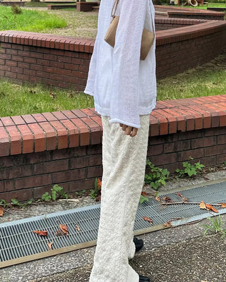 Elastic waistband wave jacquard knit pants