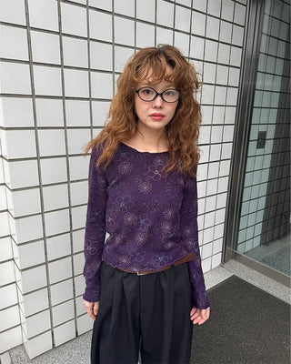 Floral print sheer long t-shirt